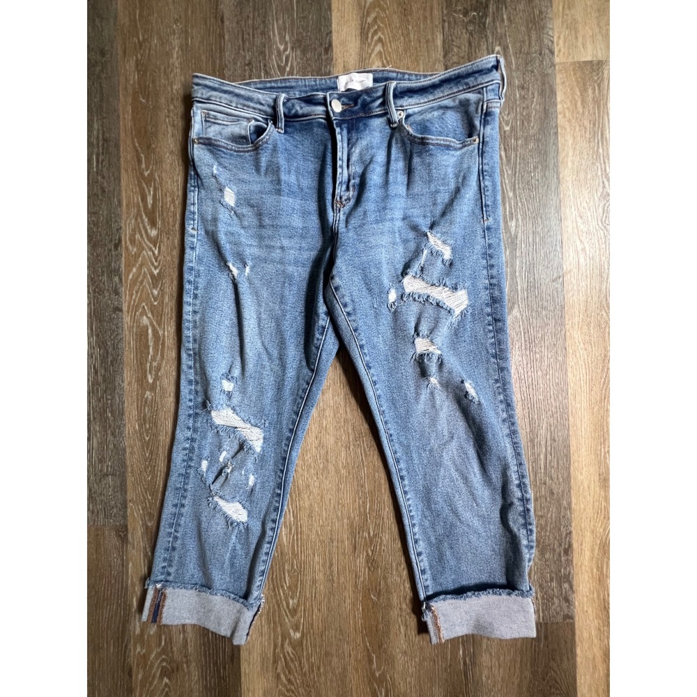 Dear John Blaire Straight Jeans Womens 32 Blue Distressed Cuffed Medium‎ Wash